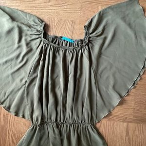 Alice and Olivia Army Green Silk Blouse Top XS X Small